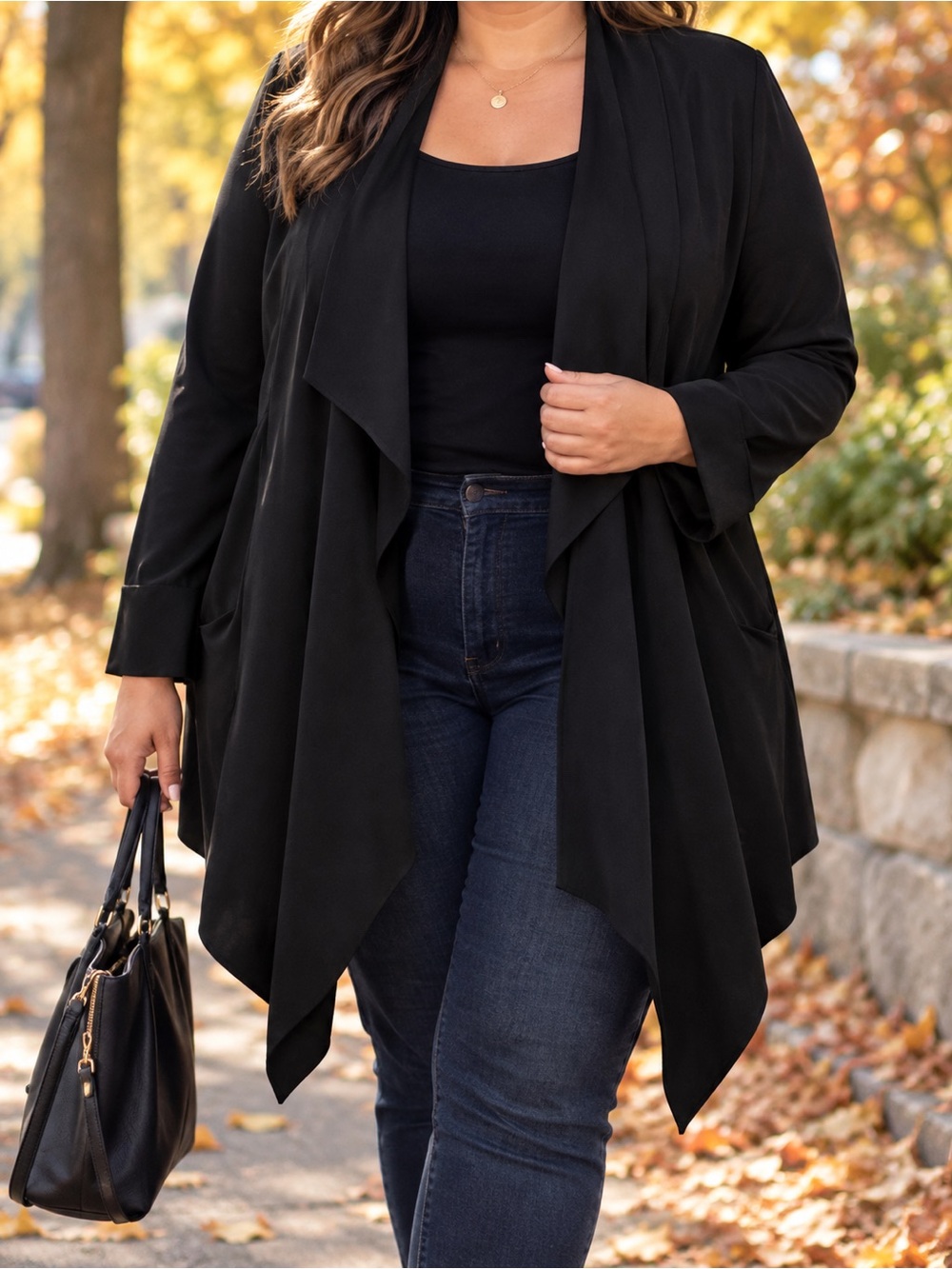 Love & Legend Black Draped Waterfall Blazer